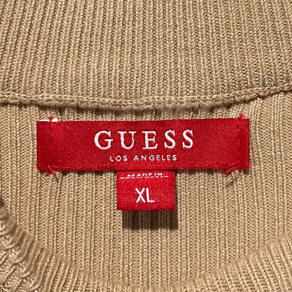 GUESS- NEW Sleeveless Beige Ribbed Knit Bodycon Midi Dress Size XL - Picture 5 of 5
